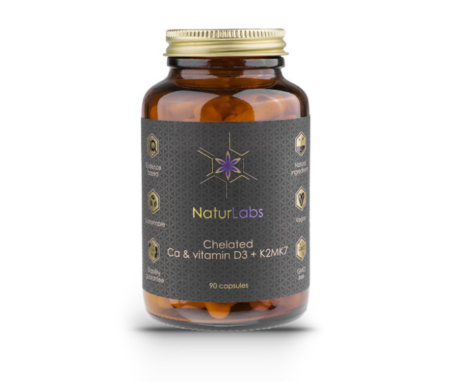 Vápník ve formě chelátu + vitamín D3 + K2MK7, Naturlabs, 90 kapslí