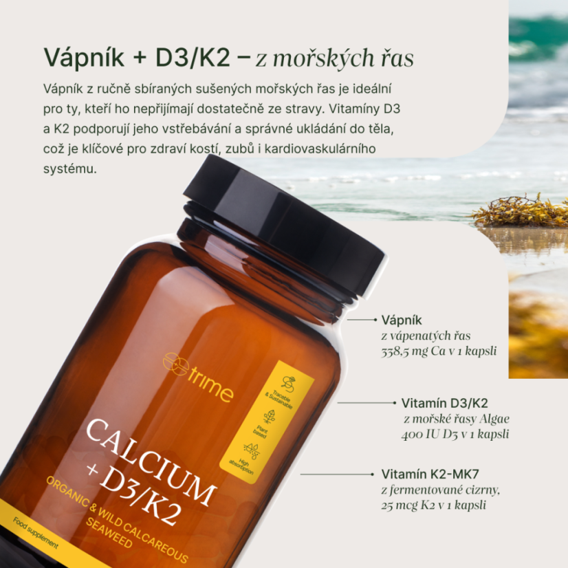 Vápník + Vitamin D3 + Vitamin K2, TRIME - 90 kapslí