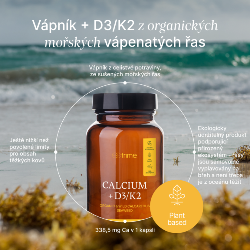 Vápník + Vitamin D3 + Vitamin K2, TRIME - 90 kapslí