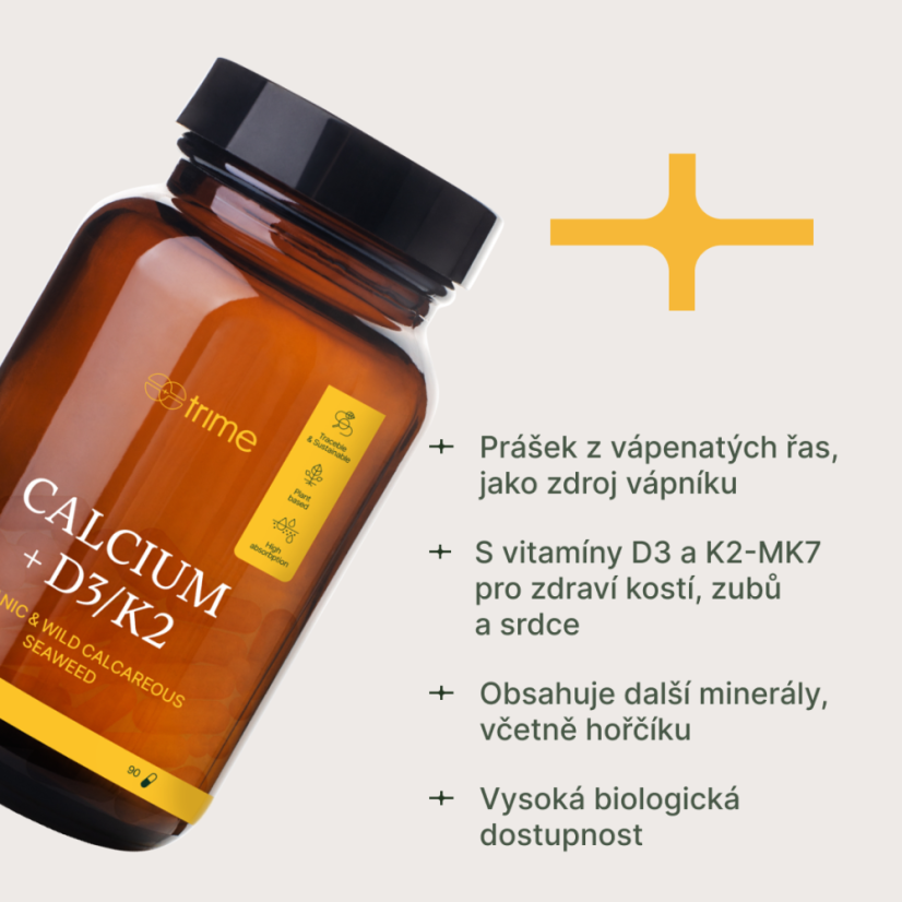 Vápník + Vitamin D3 + Vitamin K2, TRIME - 90 kapslí