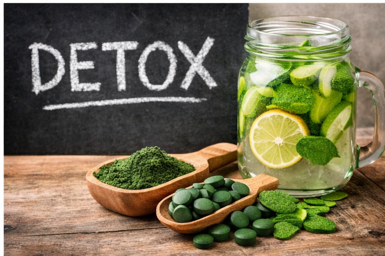 alt="chlorella detox a zelený nápoj"